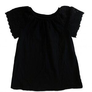 Cat & Jack Girls Black Eyelet Flutter Sleeve Top Shirt Size L 10/12 -A257
